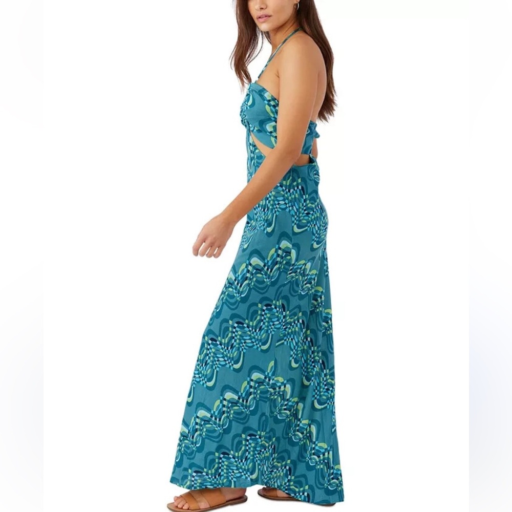 O'Neill Teal Backless Maxi Dress Halter Beach Cute Dress #003 - Picture 4 of 7